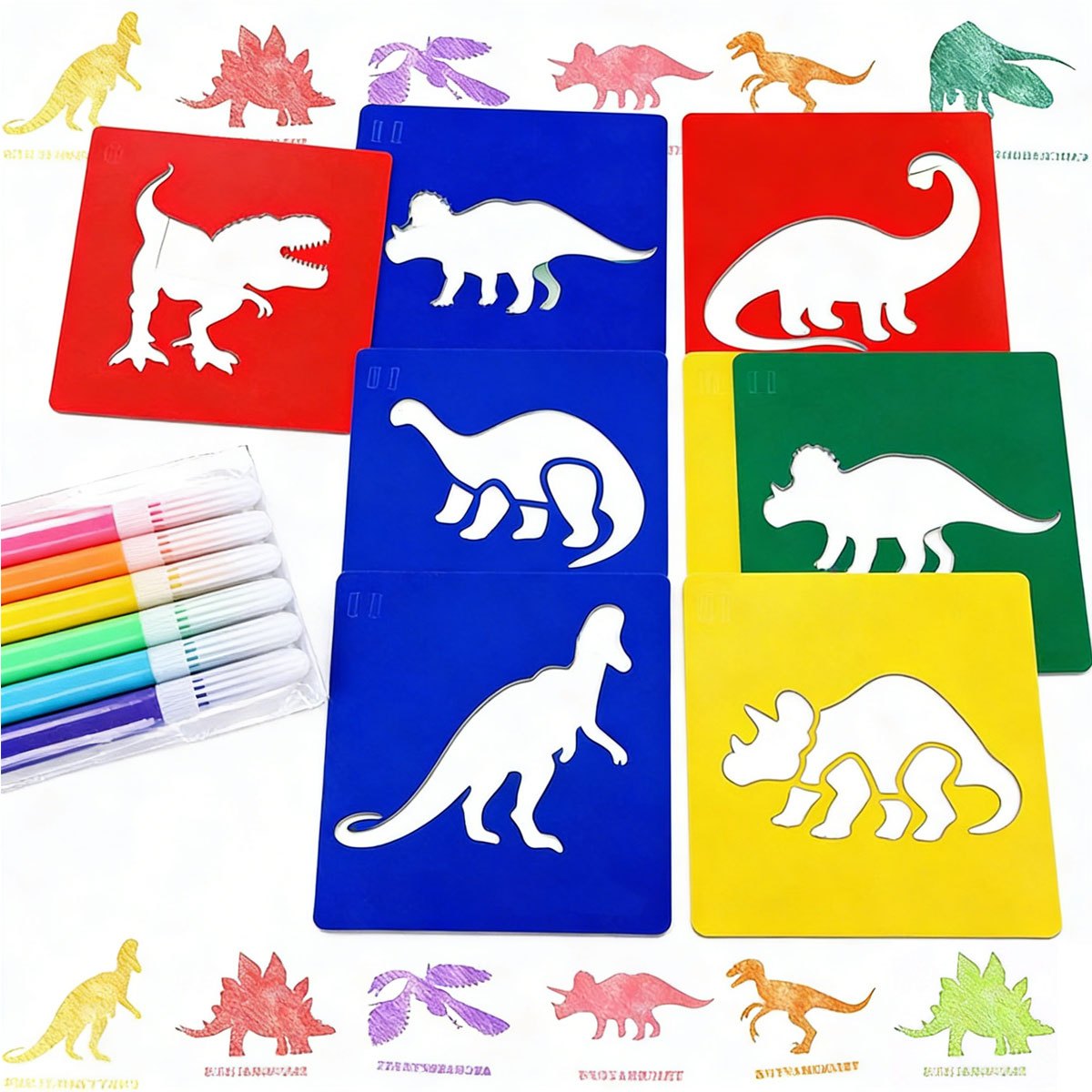 6Pcs Dinosaur Painting Stencil - Art Craft Dinosaurs ulasan dan harga