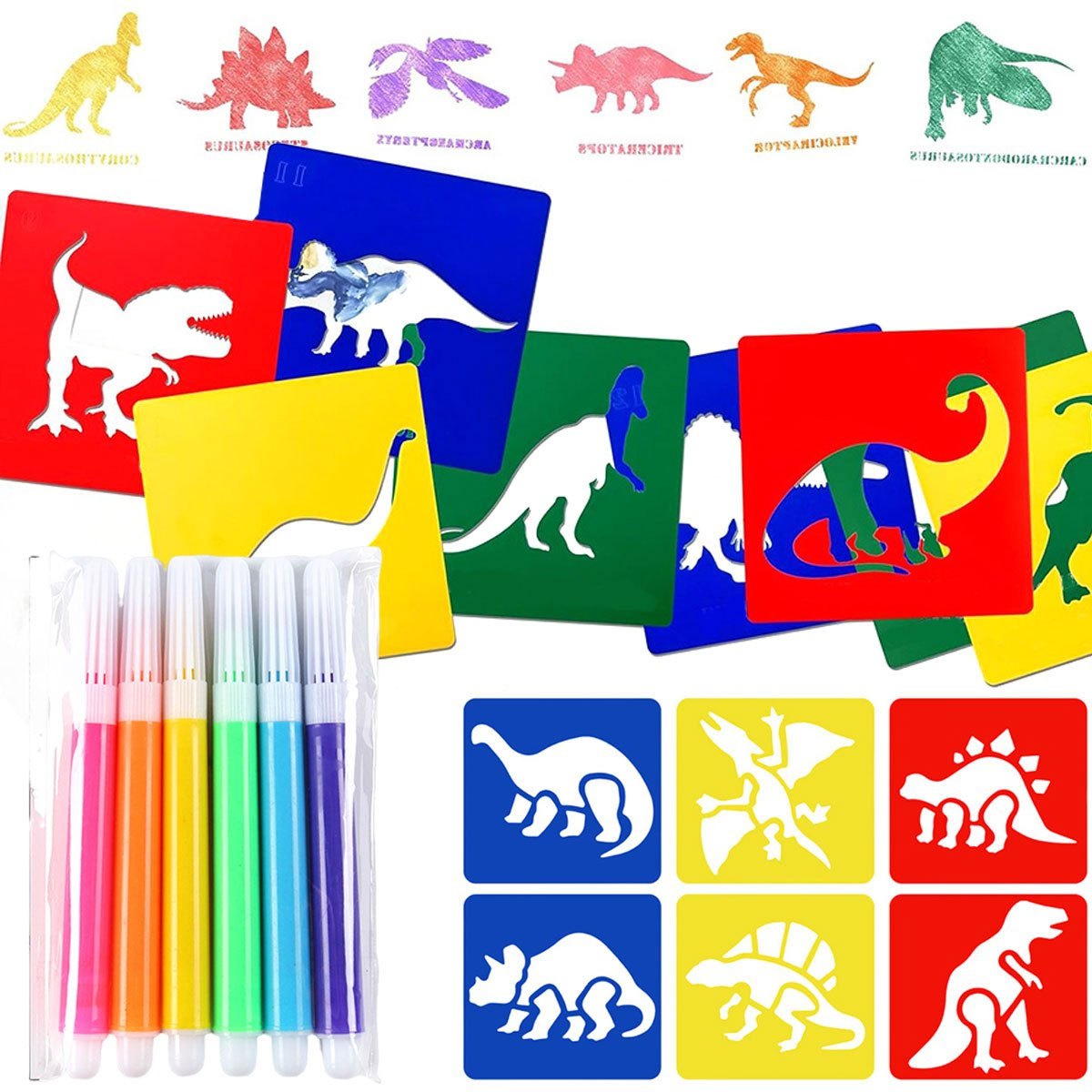 6Pcs Dinosaur Painting Stencil - Art Craft Dinosaurs ulasan dan harga