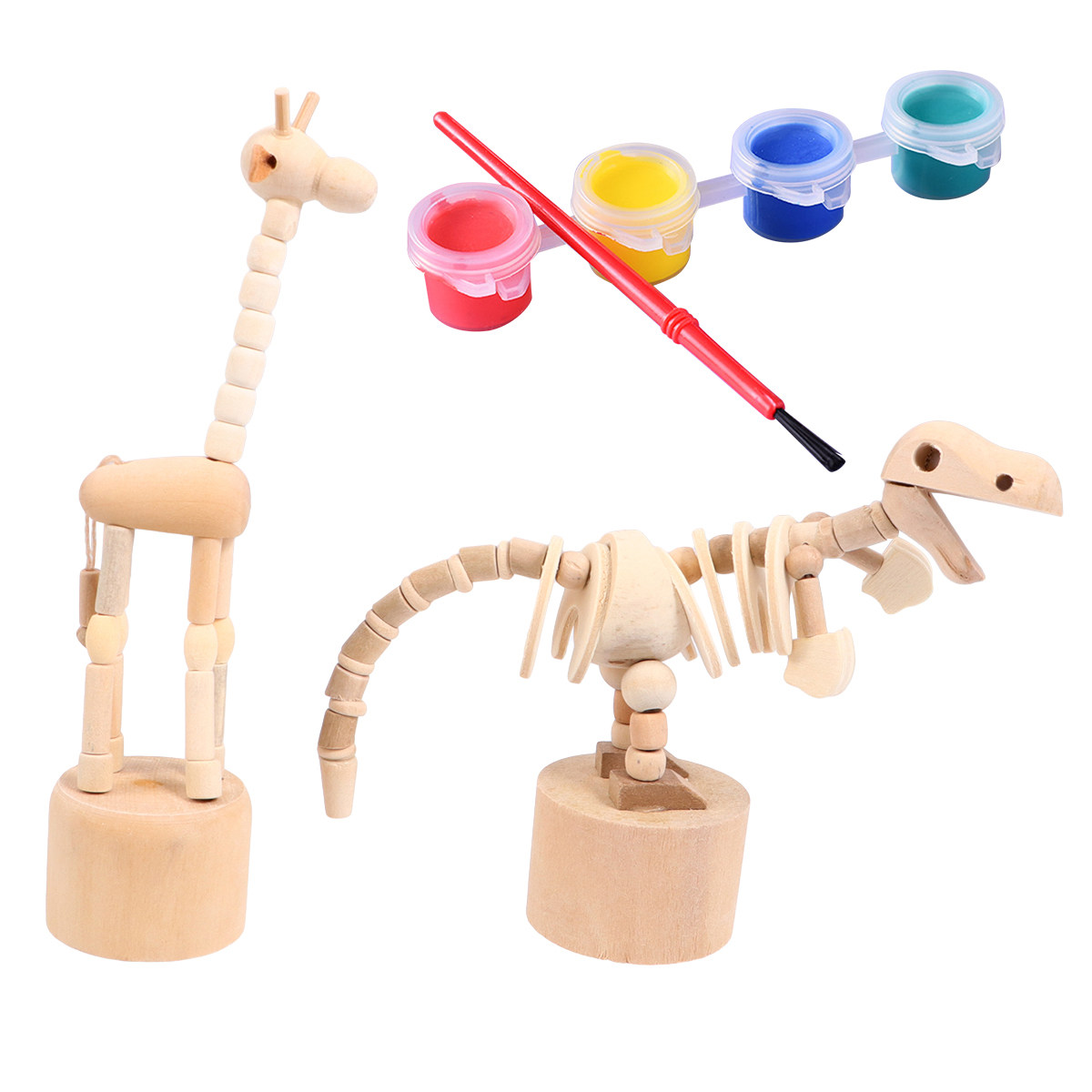 2Pcs Wooden Animal Giraffe Din - Art Craft Dinosaurs ulasan dan harga