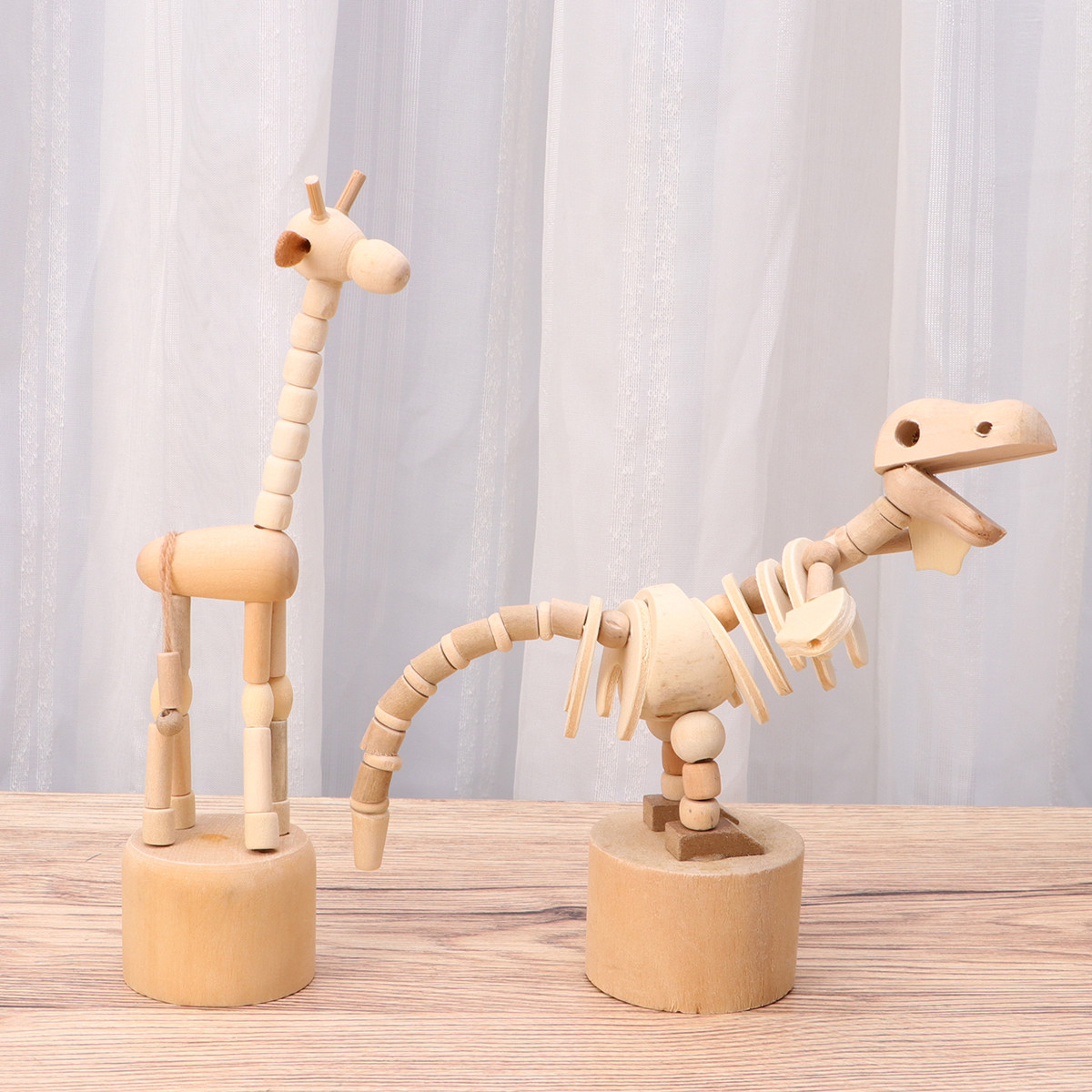 2Pcs Wooden Animal Giraffe Din - Art Craft Dinosaurs ulasan dan harga
