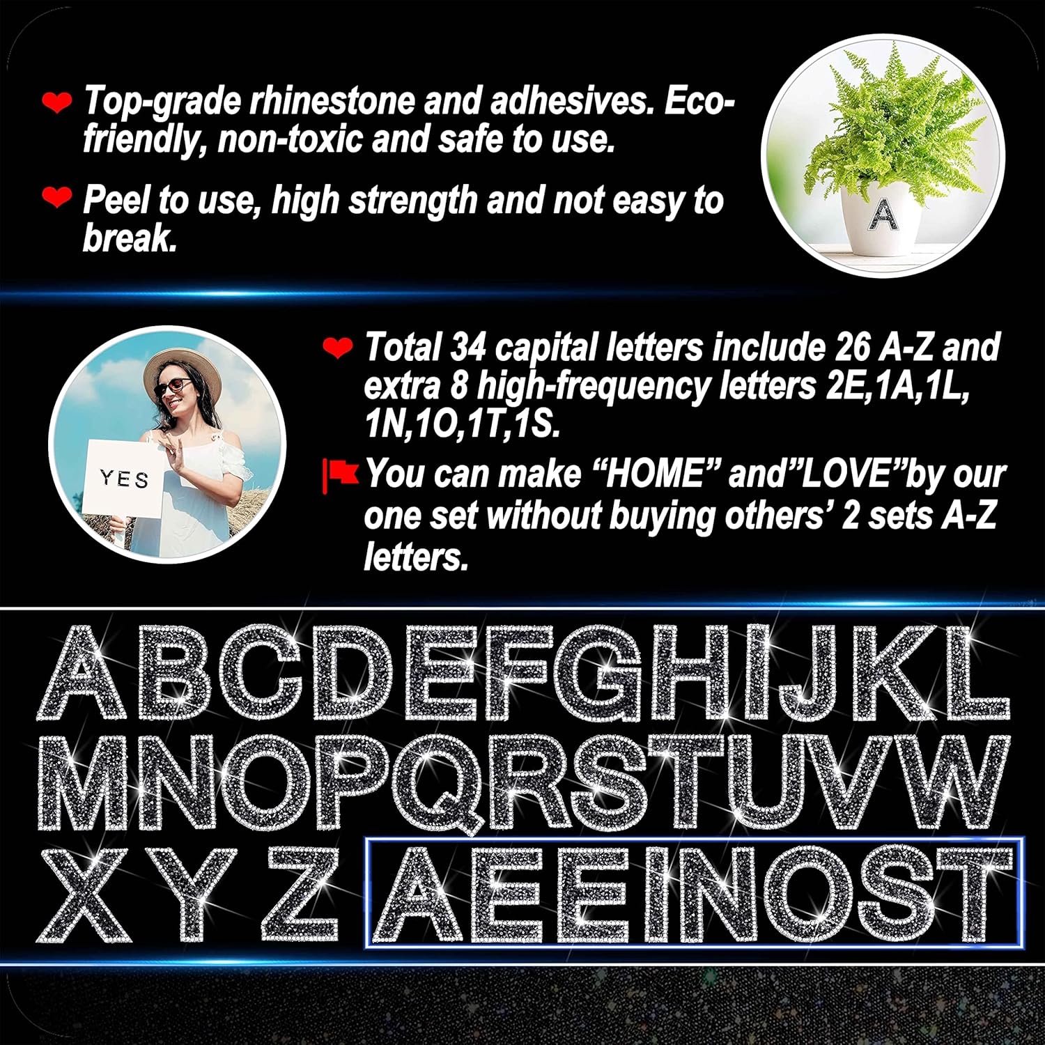 34Pcs Rhinestone Letter Sticke - Art And Craft Letter Z ulasan dan harga