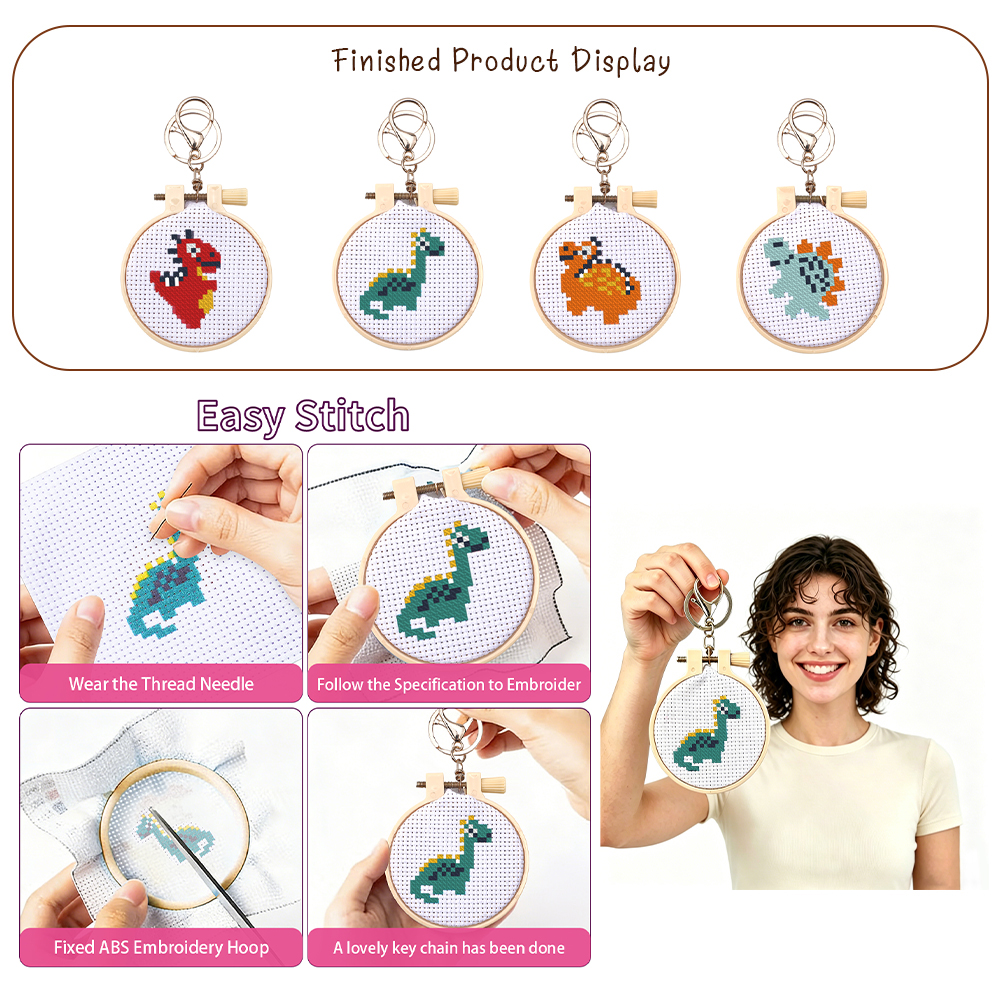 Easy Stitch Dinosaur Keychain  - Art Craft Dinosaurs ulasan dan harga
