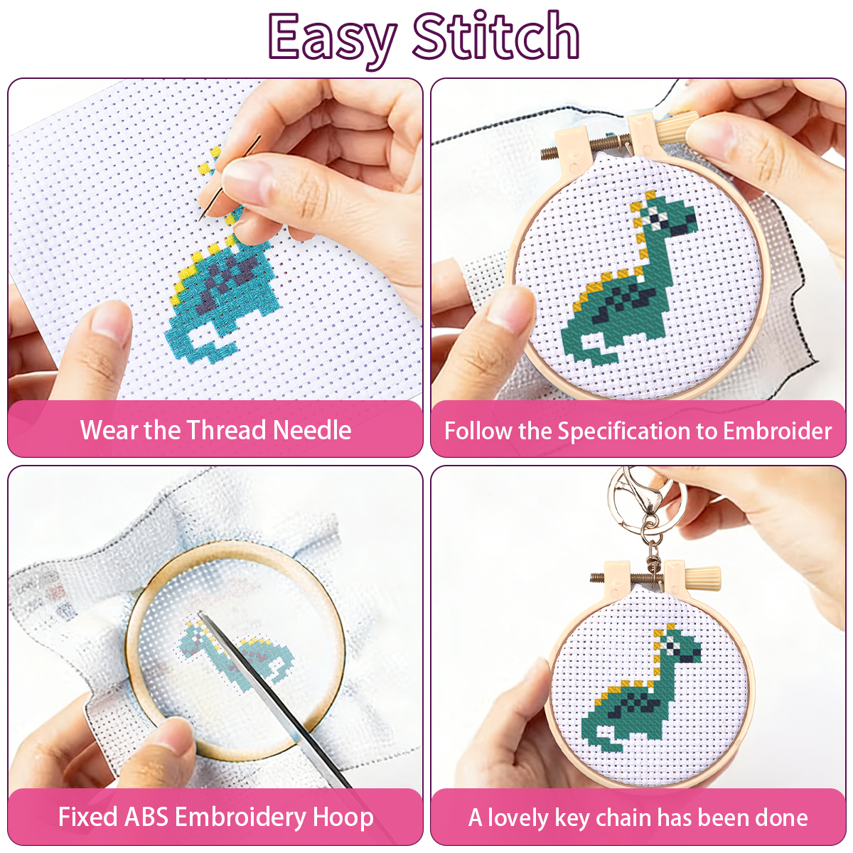 Easy Stitch Dinosaur Keychain  - Art Craft Dinosaurs ulasan dan harga