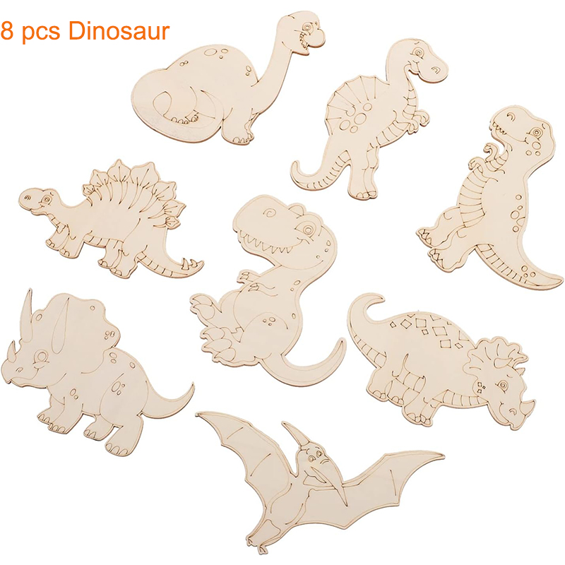 8/24 Pieces Unfinished Wooden  - Art Craft Dinosaurs ulasan dan harga