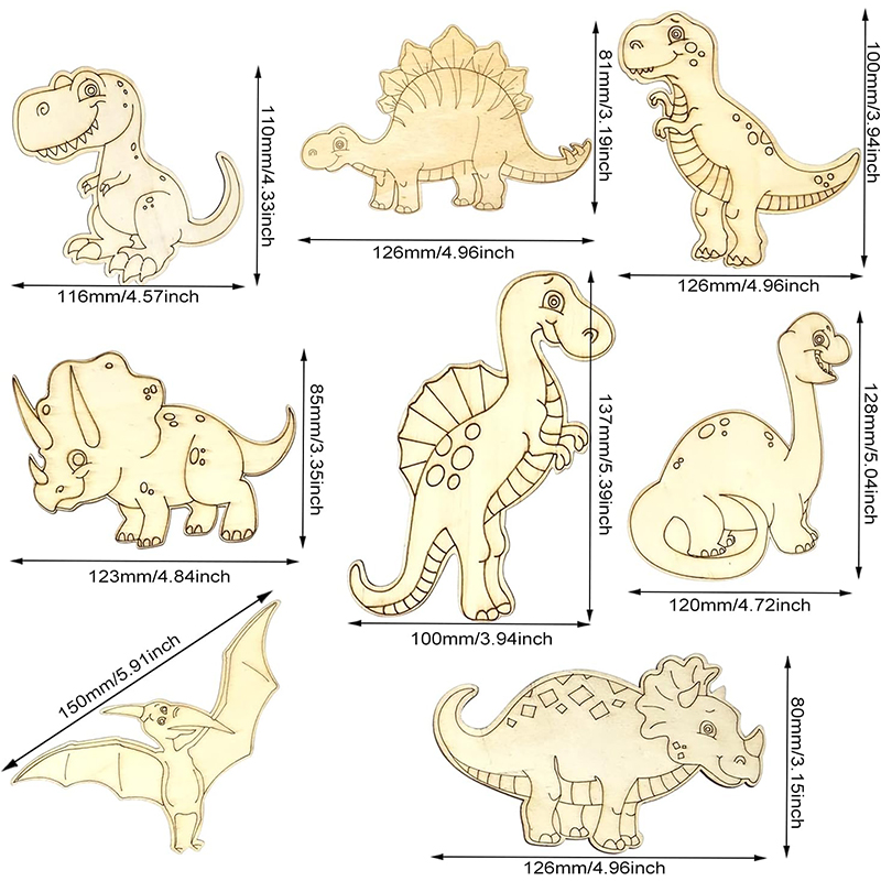8/24 Pieces Unfinished Wooden  - Art Craft Dinosaurs ulasan dan harga